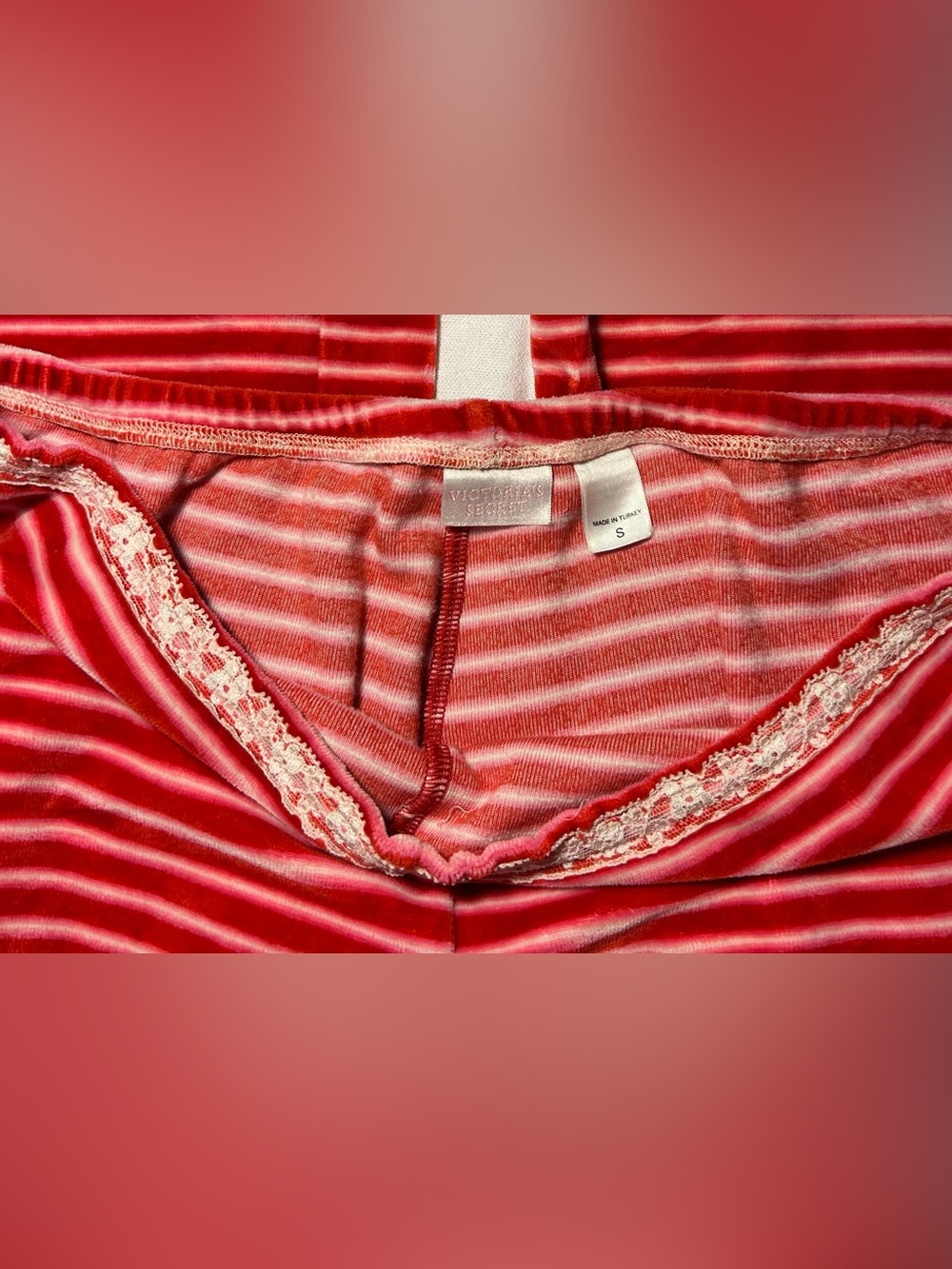 Victoria Secret Red Striped Lace-Trim Women's Camisole & Pant Pajama Set - Picture 13 of 14